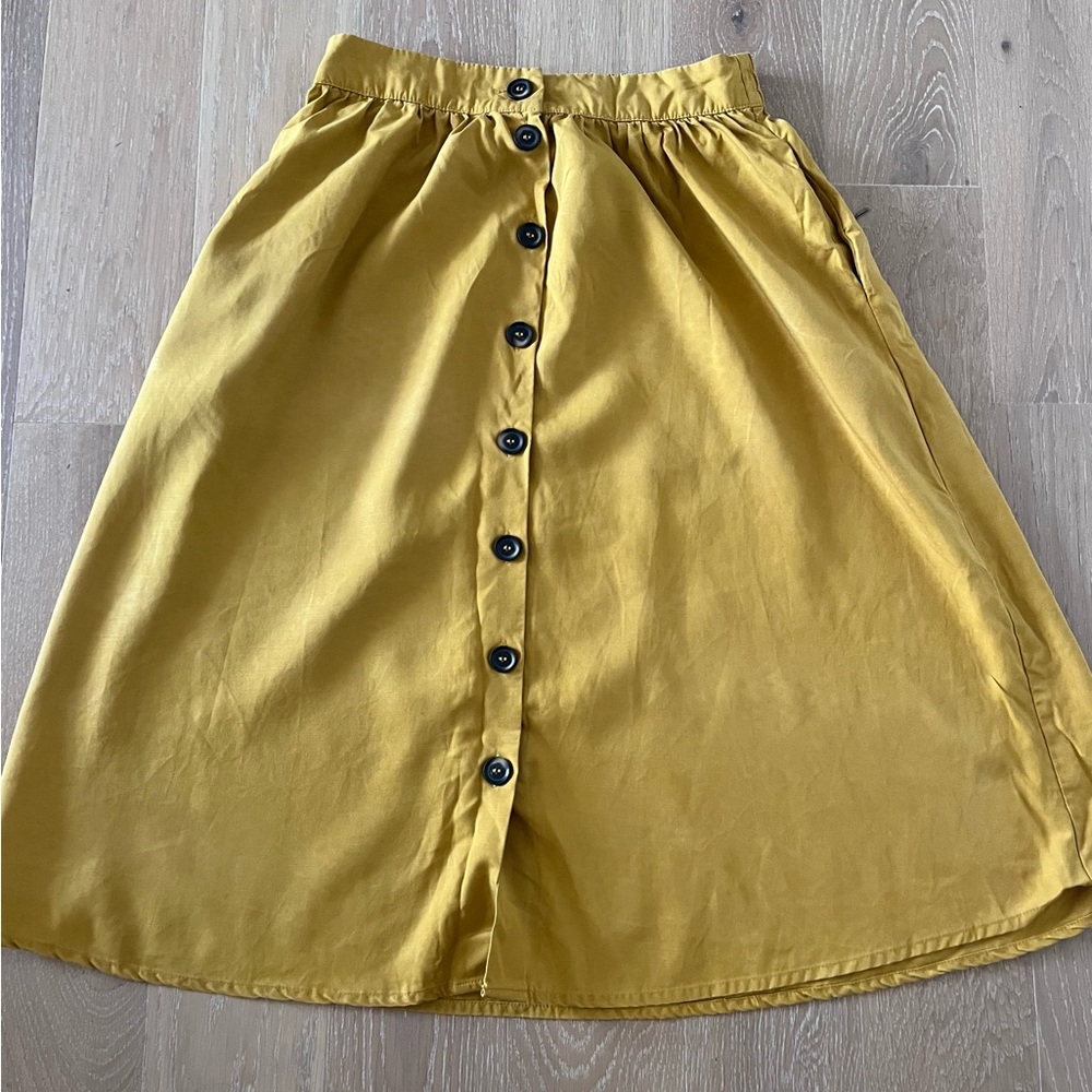 Yellow Button-Front Midi Skirt